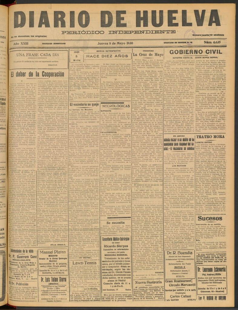 Miniatura de Diario de Huelva : periódico independiente del 8 de mayo de 1930