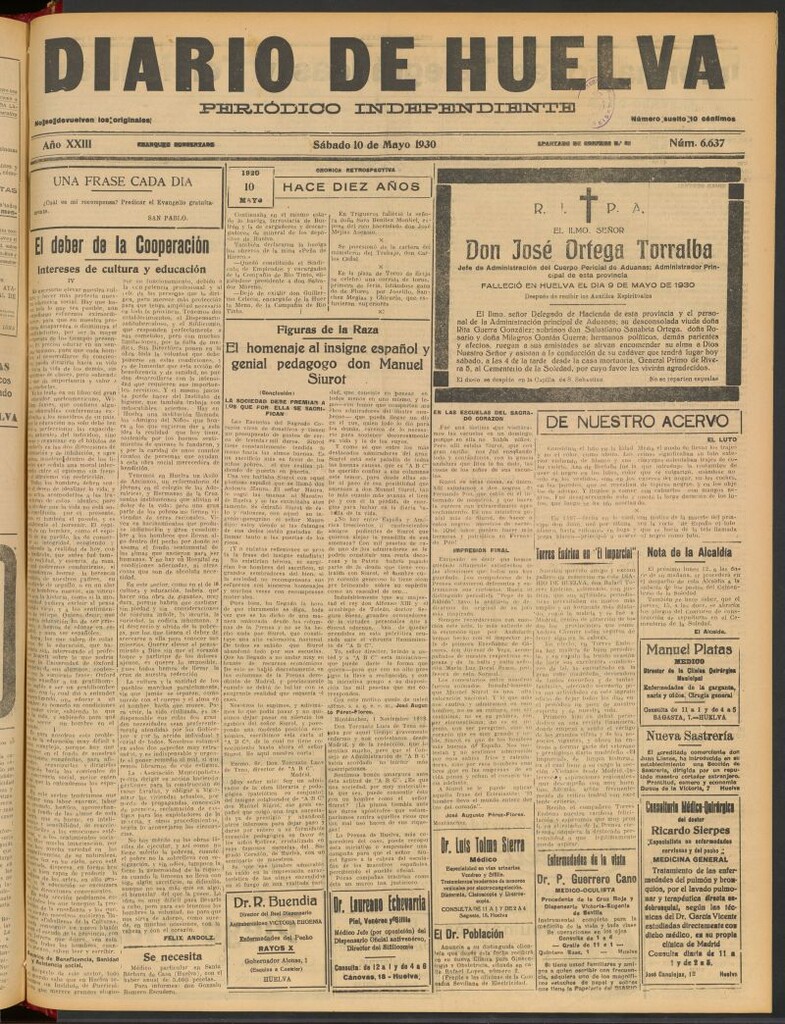 Miniatura de Diario de Huelva : periódico independiente del 10 de mayo de 1930