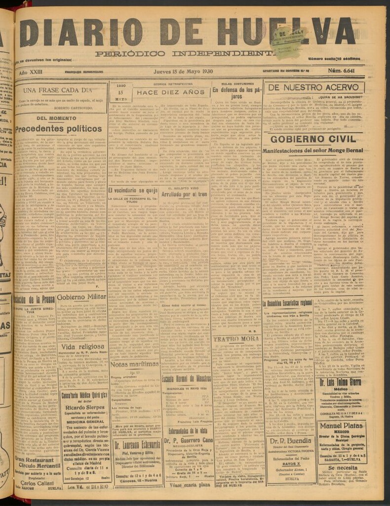 Miniatura de Diario de Huelva : periódico independiente del 15 de mayo de 1930