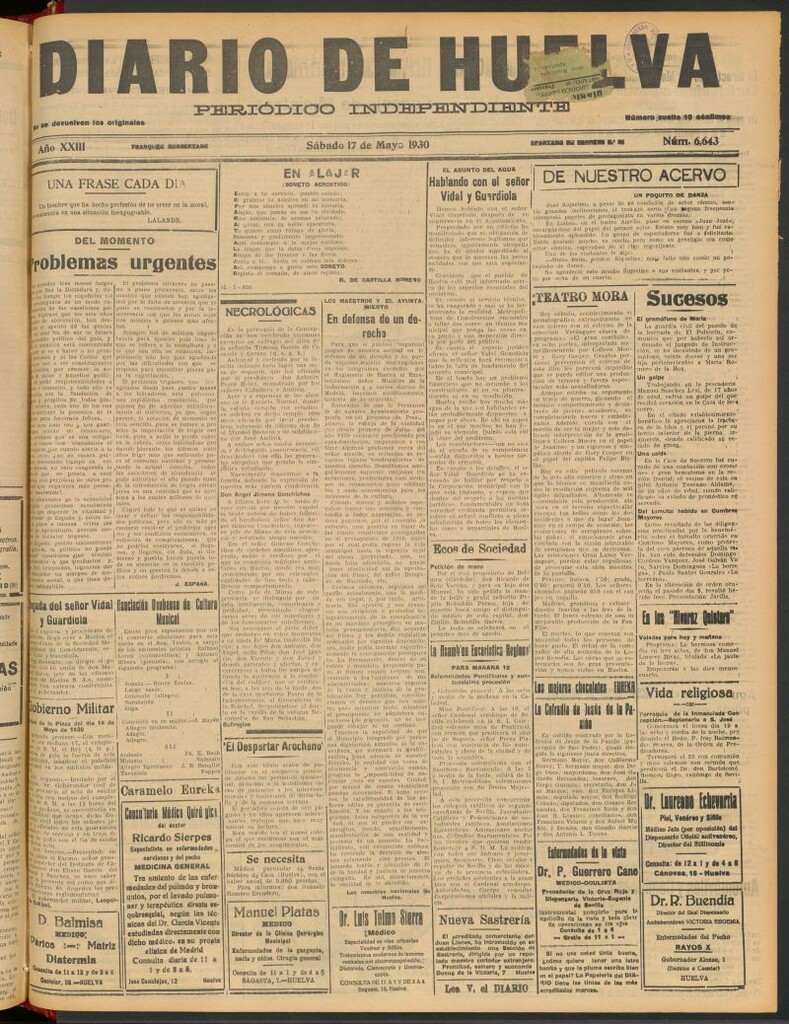 Miniatura de Diario de Huelva : periódico independiente del 17 de mayo de 1930