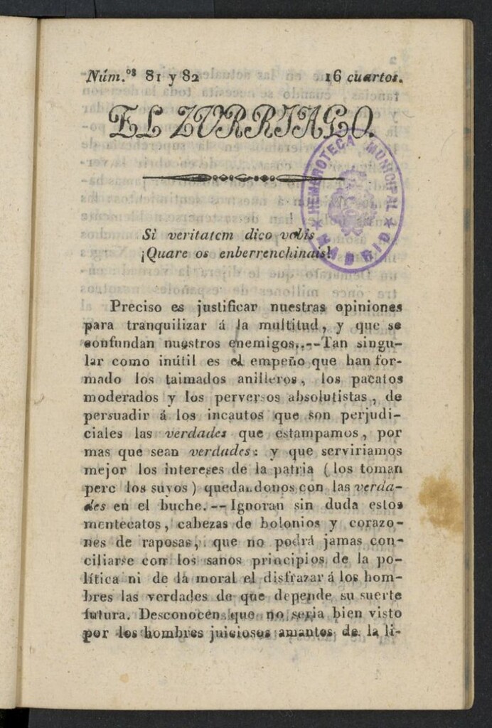 Miniatura de El Zurriago. Madrid de 1823, nº 81 y 82