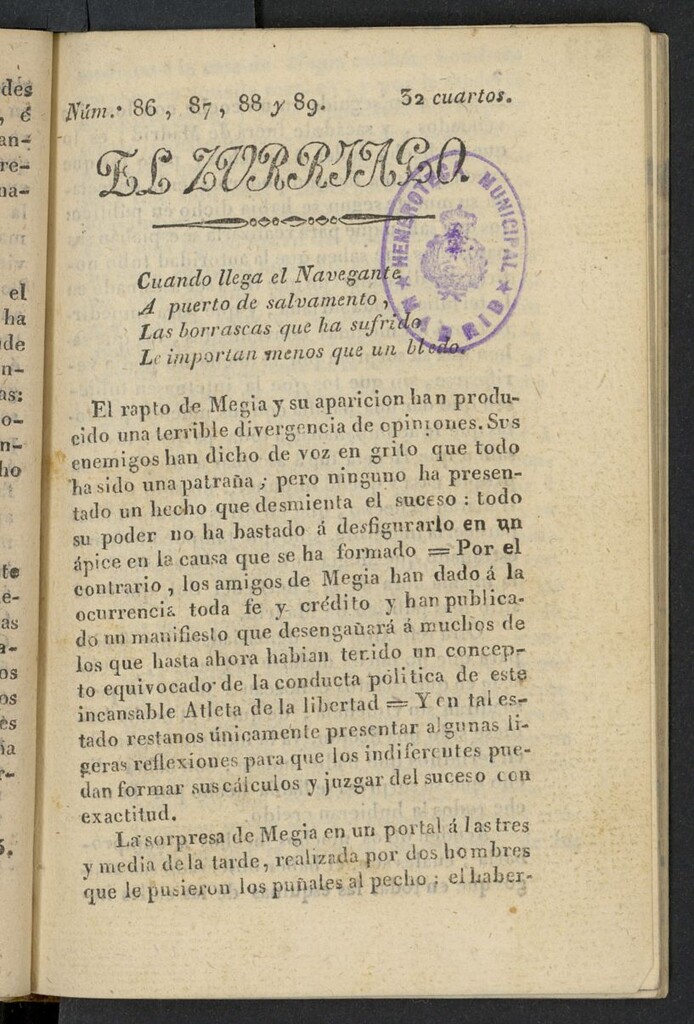 Miniatura de El Zurriago. Madrid de 1823, nº 86, 87, 88 y 89