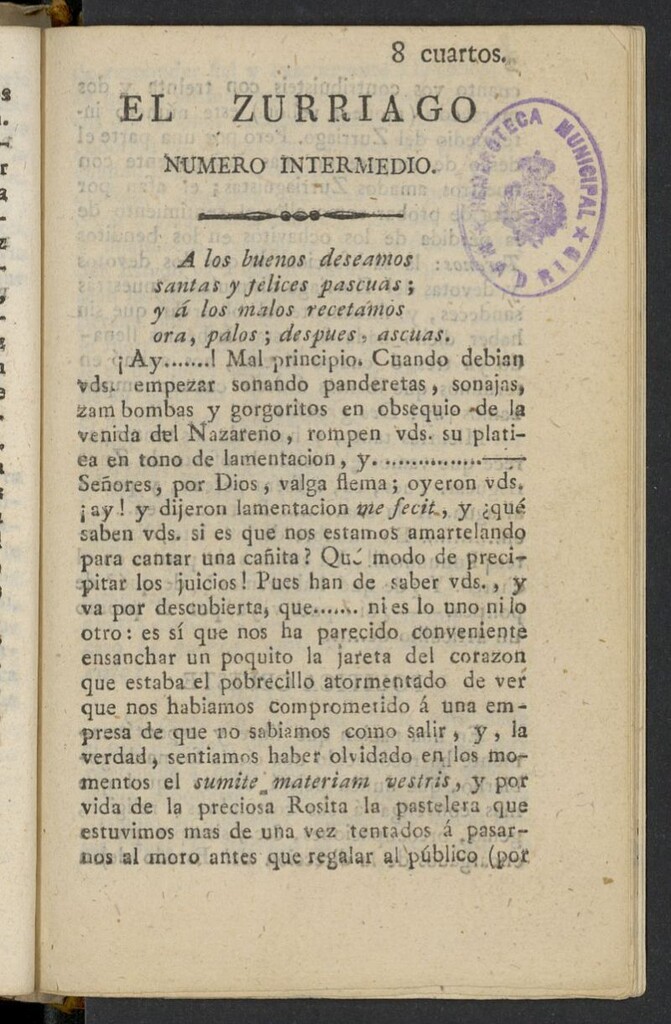 Miniatura de El Zurriago Intermedio de 1822, duplicado del nº 1