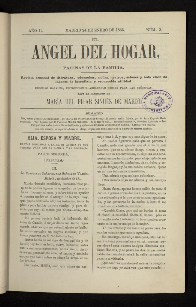 Miniatura de El Angel del Hogar: páginas de familia del 24 de enero de 1865, nº 3