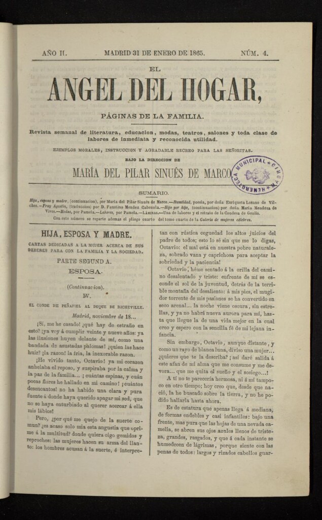 Miniatura de El Angel del Hogar: páginas de familia del 31 de enero de 1865, nº 4