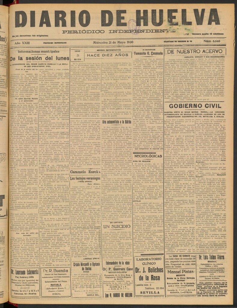 Miniatura de Diario de Huelva : periódico independiente del 21 de mayo de 1930