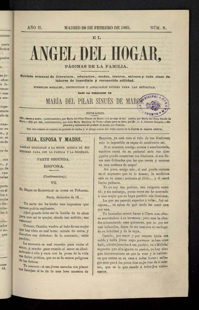 Miniatura de El Angel del Hogar: páginas de familia del 28 de febrero de 1865, nº 8