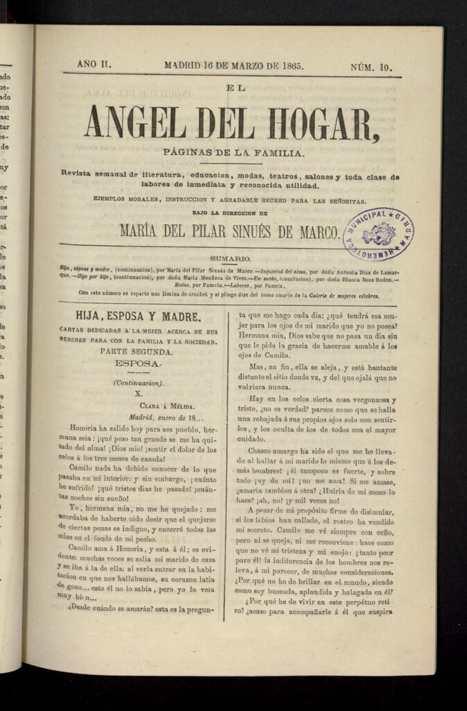Miniatura de El Angel del Hogar: páginas de familia del 16 de marzo de 1865, nº 10