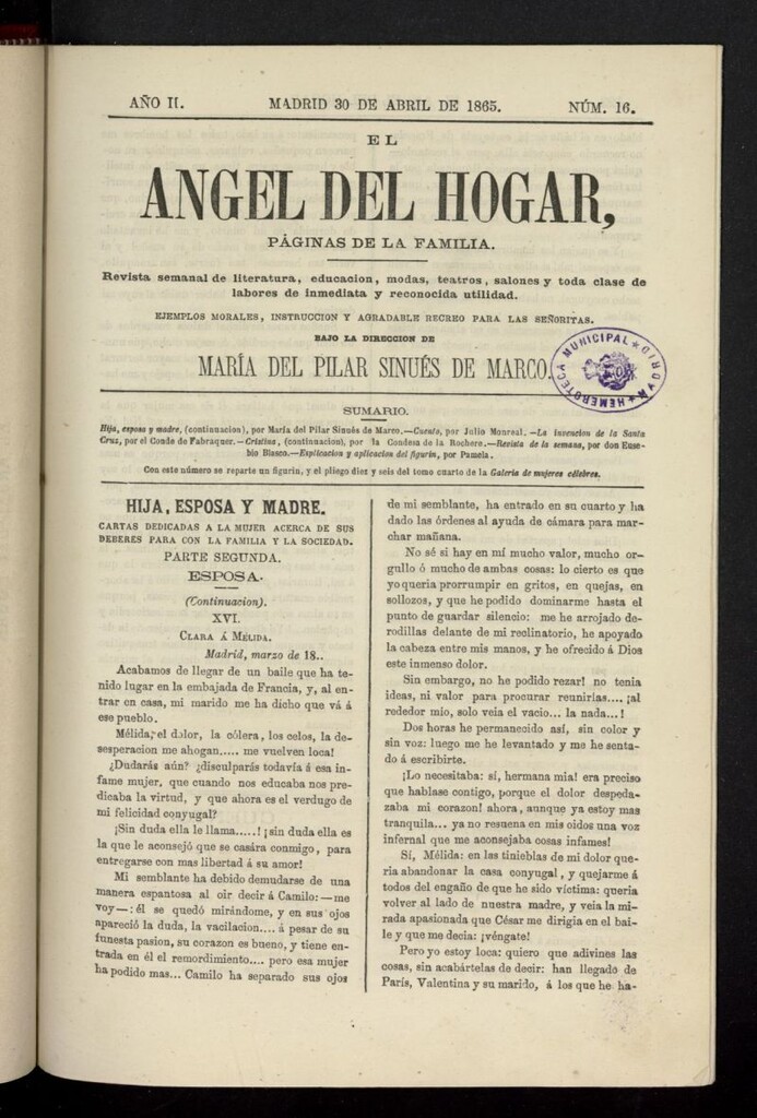 Miniatura de El Angel del Hogar: páginas de familia del 30 de abril de 1865, nº 16