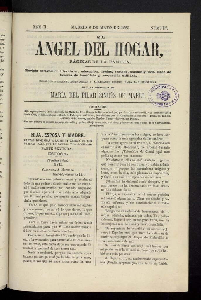 Miniatura de El Angel del Hogar: páginas de familia del 8 de mayo de 1865, nº 17