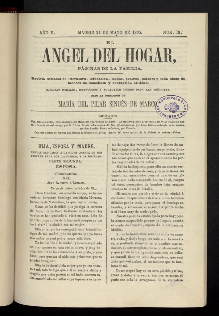 Miniatura de El Angel del Hogar: páginas de familia del 24 de mayo de 1865, nº 19