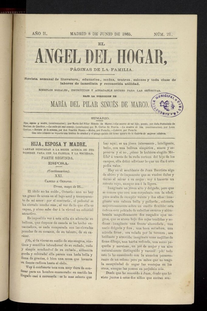 Miniatura de El Angel del Hogar: páginas de familia del 8 de junio de 1865, nº 21