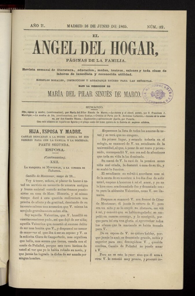 Miniatura de El Angel del Hogar: páginas de familia del 16 de junio de 1865, nº 22