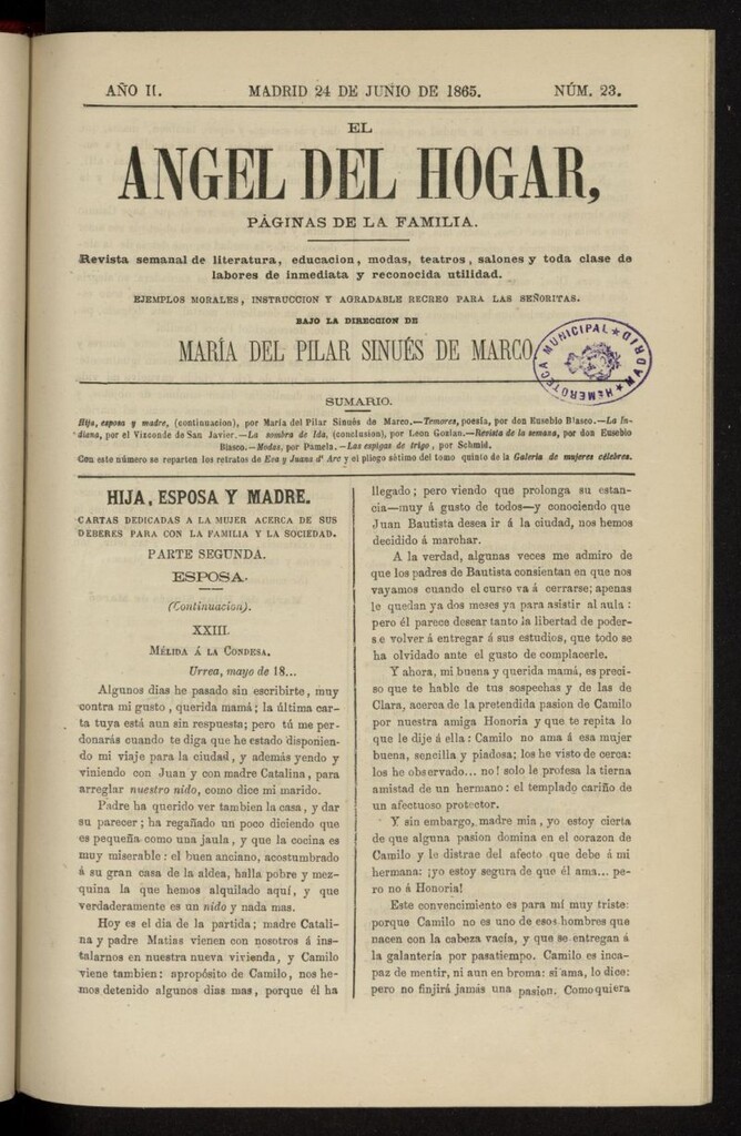 Miniatura de El Angel del Hogar: páginas de familia del 24 de junio de 1865, nº 23