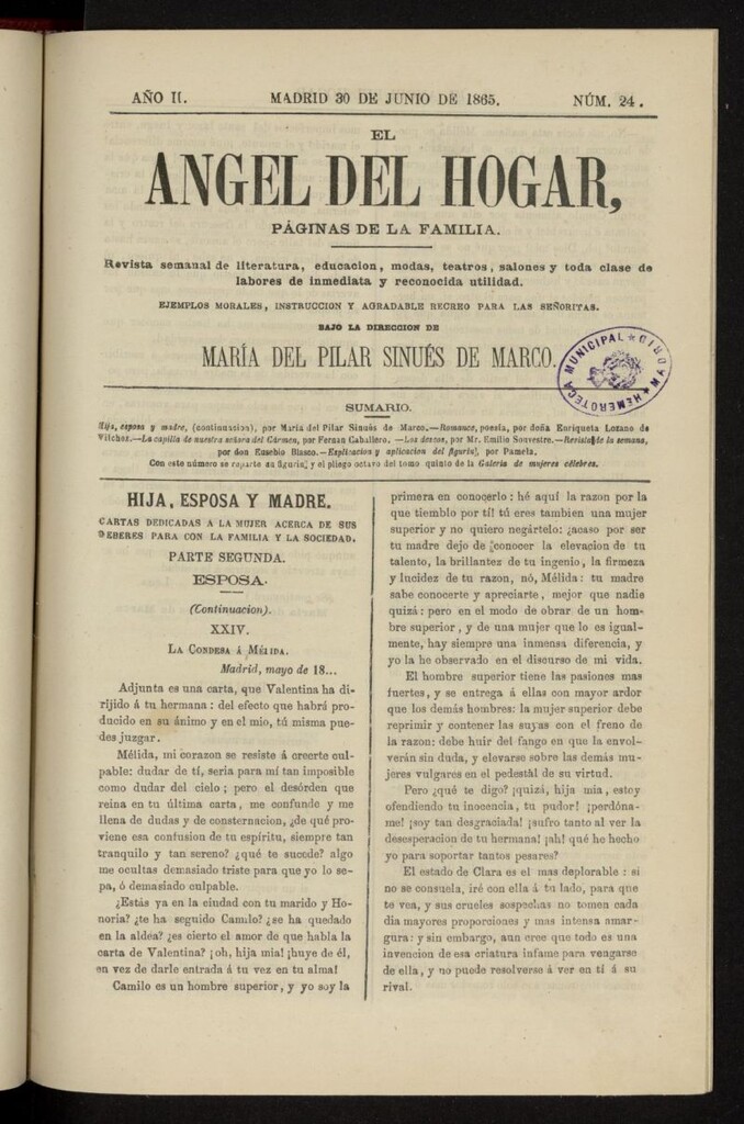 Miniatura de El Angel del Hogar: páginas de familia del 30 de junio de 1865, nº 24