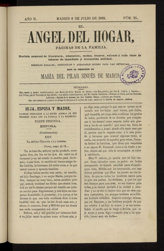 Miniatura de El Angel del Hogar: páginas de familia del 8 de julio de 1865, nº 25