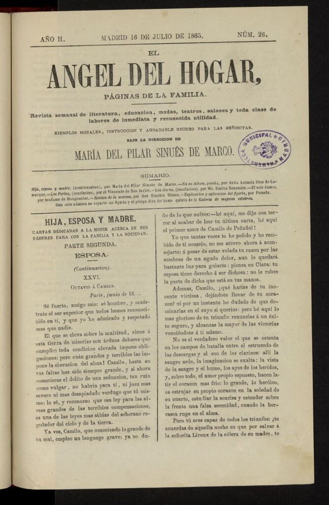 Miniatura de El Angel del Hogar: páginas de familia del 16 de julio de 1865, nº 26