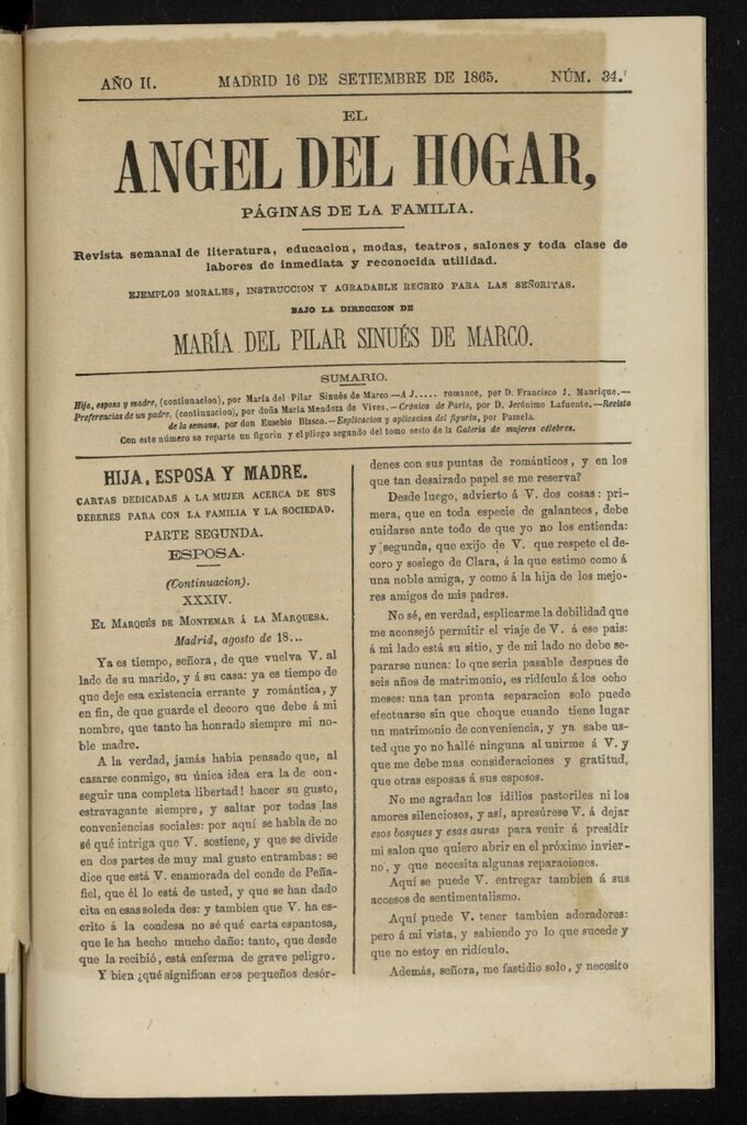 Miniatura de El Angel del Hogar: páginas de familia del 16 de septiembre de 1865, nº 34