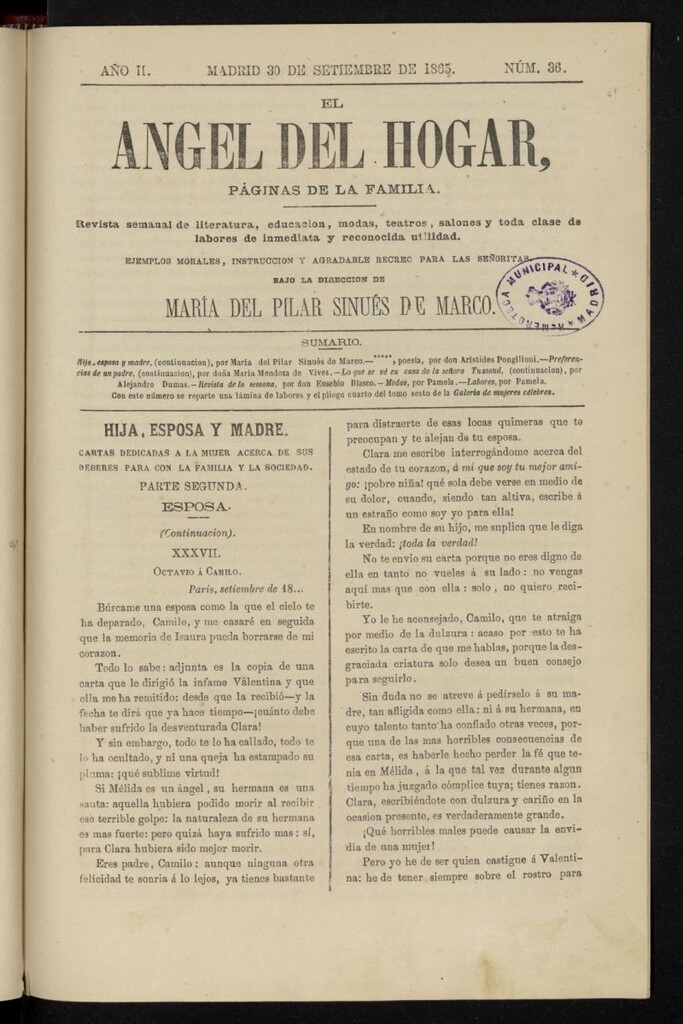 Miniatura de El Angel del Hogar: páginas de familia del 30 de septiembre de 1865, nº 36