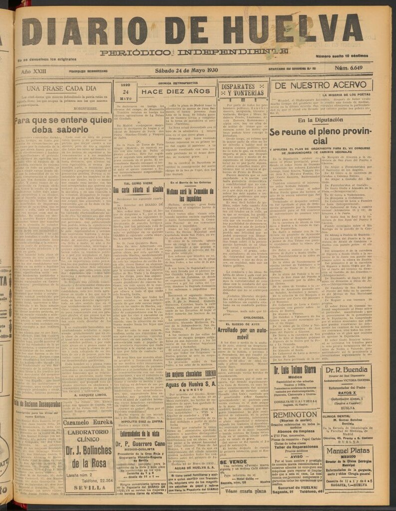 Miniatura de Diario de Huelva : periódico independiente del 24 de mayo de 1930