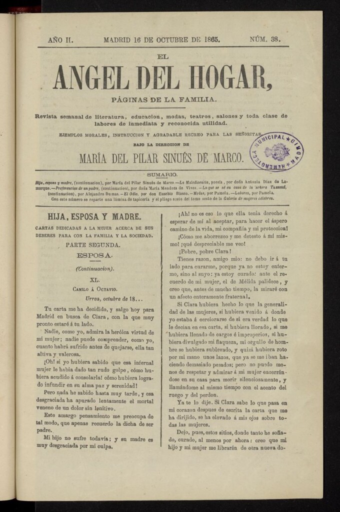 Miniatura de El Angel del Hogar: páginas de familia del 16 de octubre de 1865, nº 38