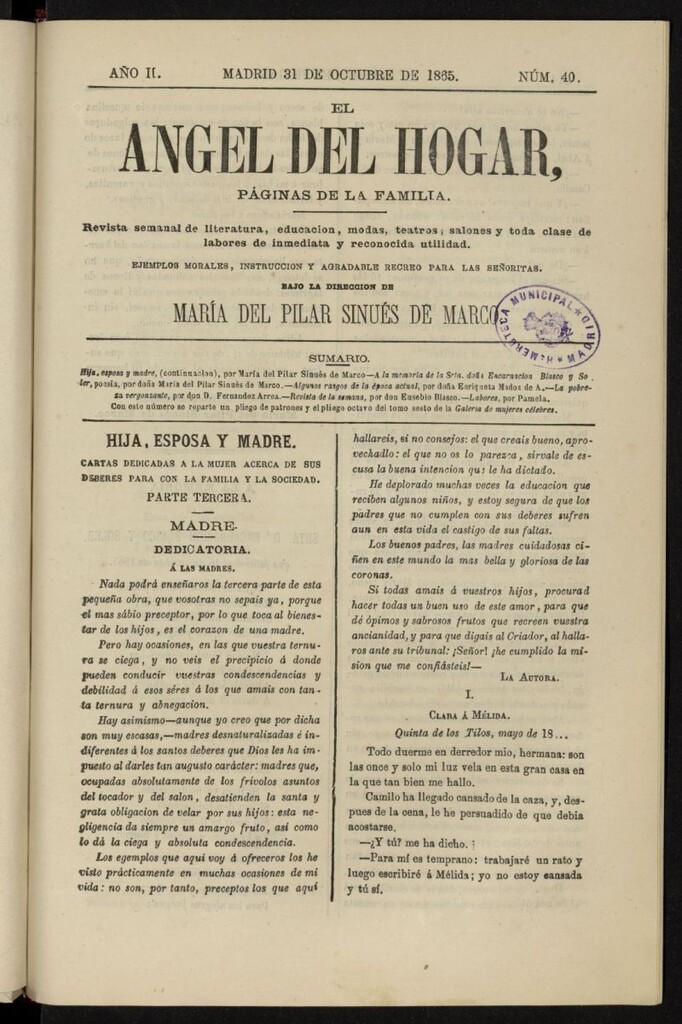 Miniatura de El Angel del Hogar: páginas de familia del 31 de octubre de 1865, nº 40