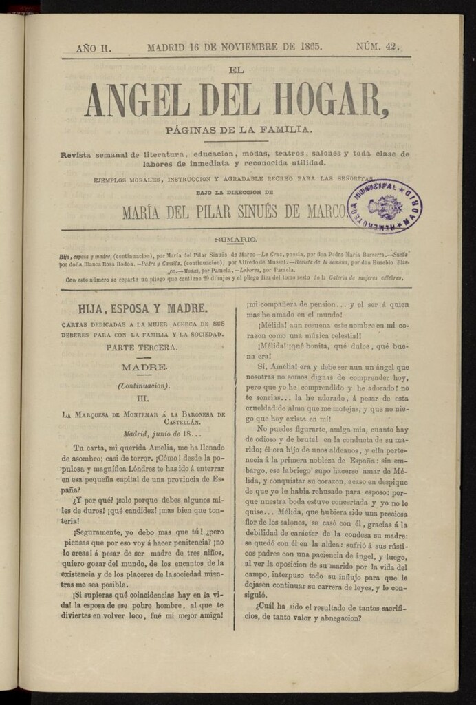 Miniatura de El Angel del Hogar: páginas de familia del 16 de noviembre de 1865, nº 42