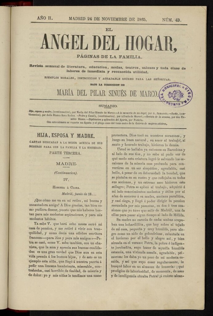 Miniatura de El Angel del Hogar: páginas de familia del 24 de noviembre de 1865, nº 43