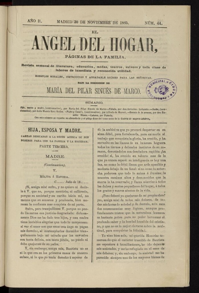 Miniatura de El Angel del Hogar: páginas de familia del 30 de noviembre de 1865, nº 44