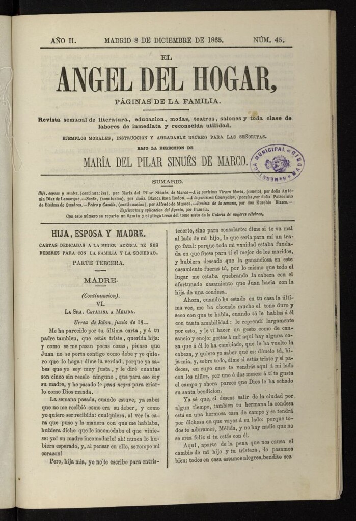 Miniatura de El Angel del Hogar: páginas de familia del 8 de diciembre de 1865, nº 45