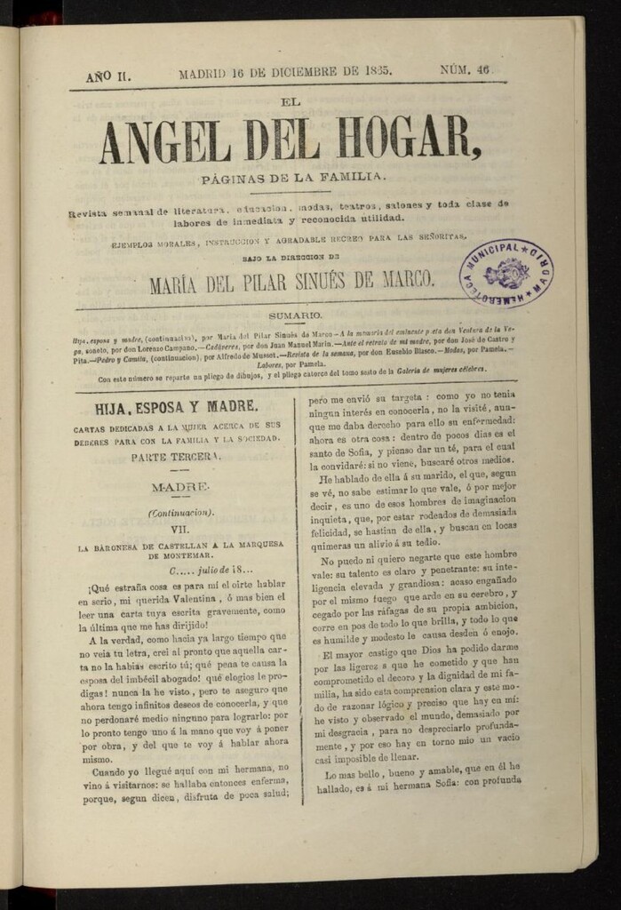 Miniatura de El Angel del Hogar: páginas de familia del 16 de diciembre de 1865, nº 46