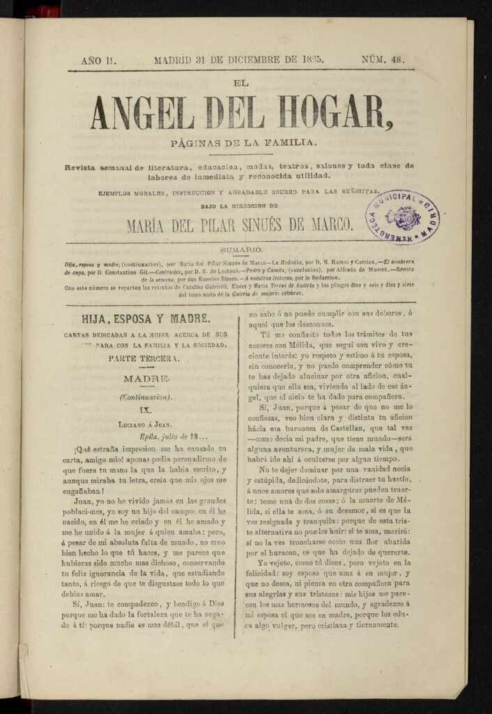 Miniatura de El Angel del Hogar: páginas de familia del 31 de diciembre de 1865, nº 48