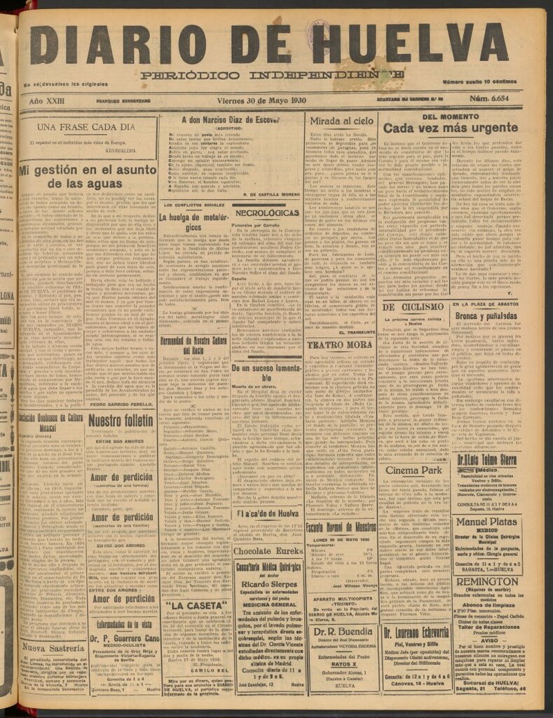 Miniatura de Diario de Huelva : periódico independiente del 30 de mayo de 1930