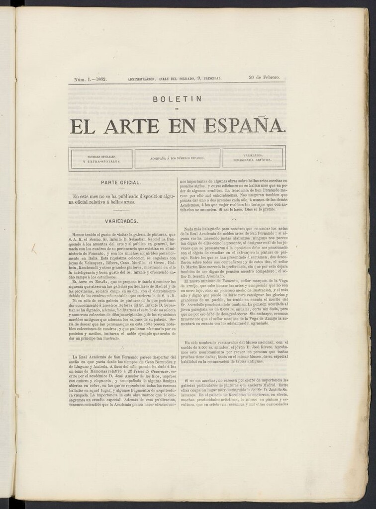 Miniatura de El Arte en España: revista quincenal de las artes del dibujo del 20 de febrero de 1862, nº 1
