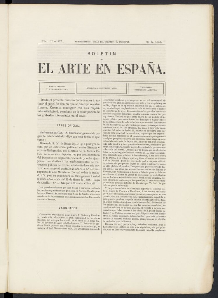 Miniatura de El Arte en España: revista quincenal de las artes del dibujo del 20 de abril de 1862, nº 3