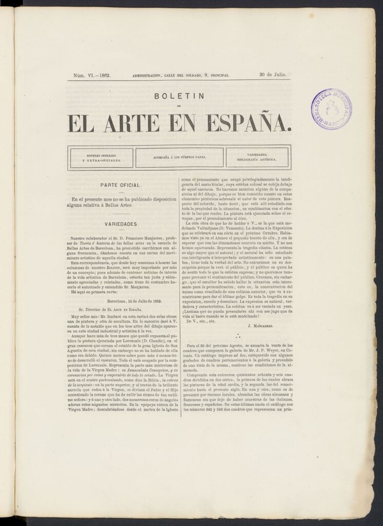 Miniatura de El Arte en España: revista quincenal de las artes del dibujo del 30 de julio de 1862, nº 6