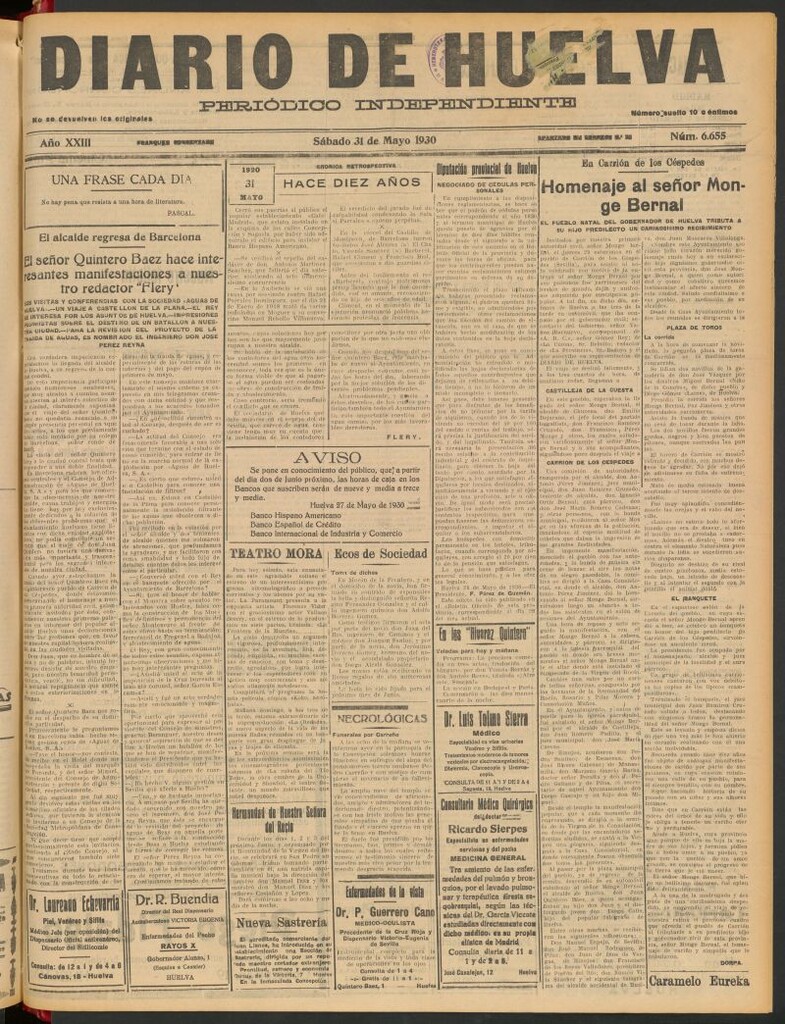 Miniatura de Diario de Huelva : periódico independiente del 31 de mayo de 1930