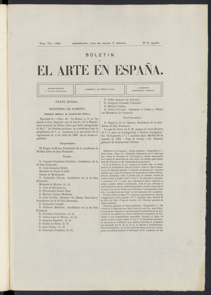 Miniatura de El Arte en España: revista quincenal de las artes del dibujo del 30 de agosto de 1862, nº 7