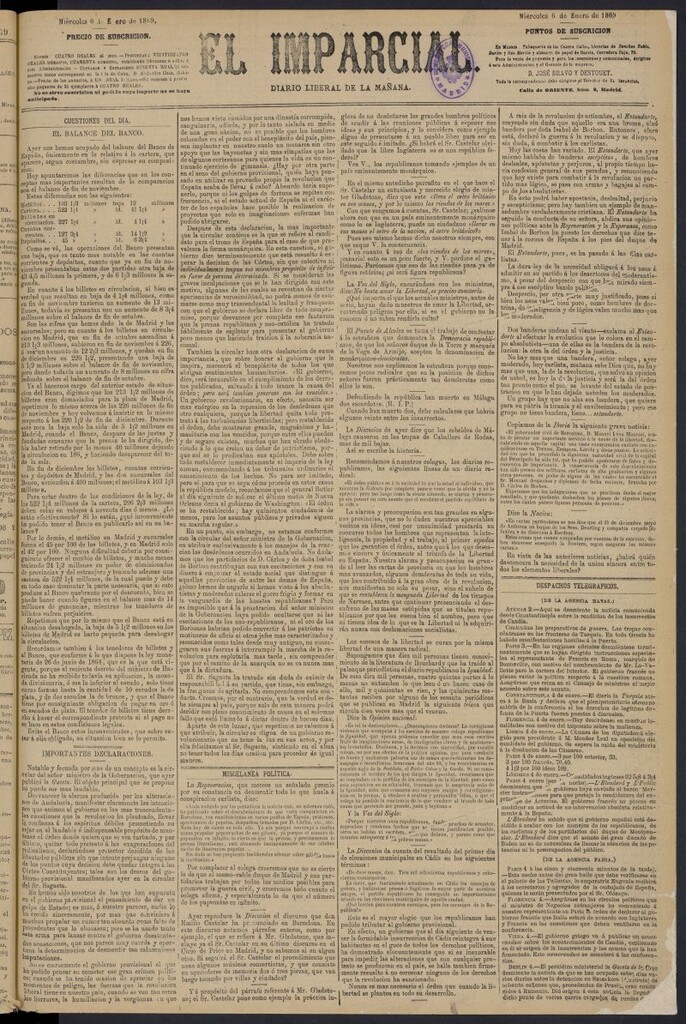 Miniatura de Diario El Imparcial del 6 de enero de 1869