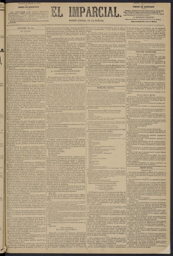 Miniatura de Diario El Imparcial del 7 de enero de 1869