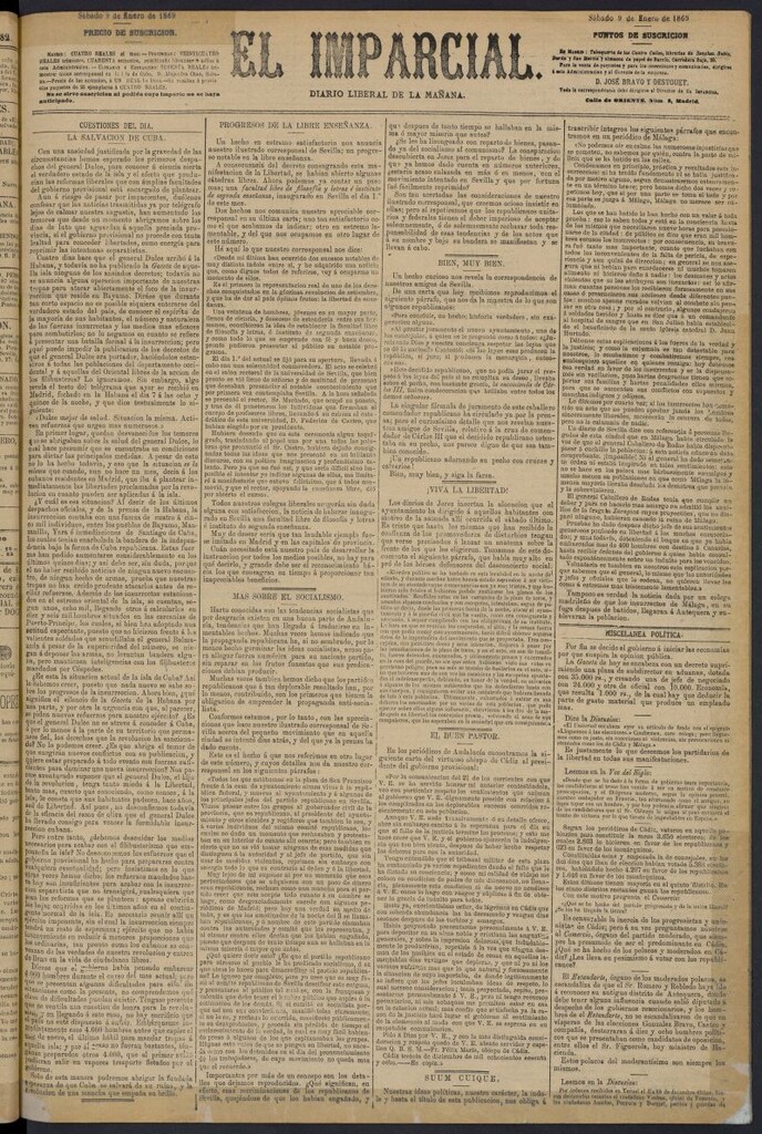 Miniatura de Diario El Imparcial del 9 de enero de 1869
