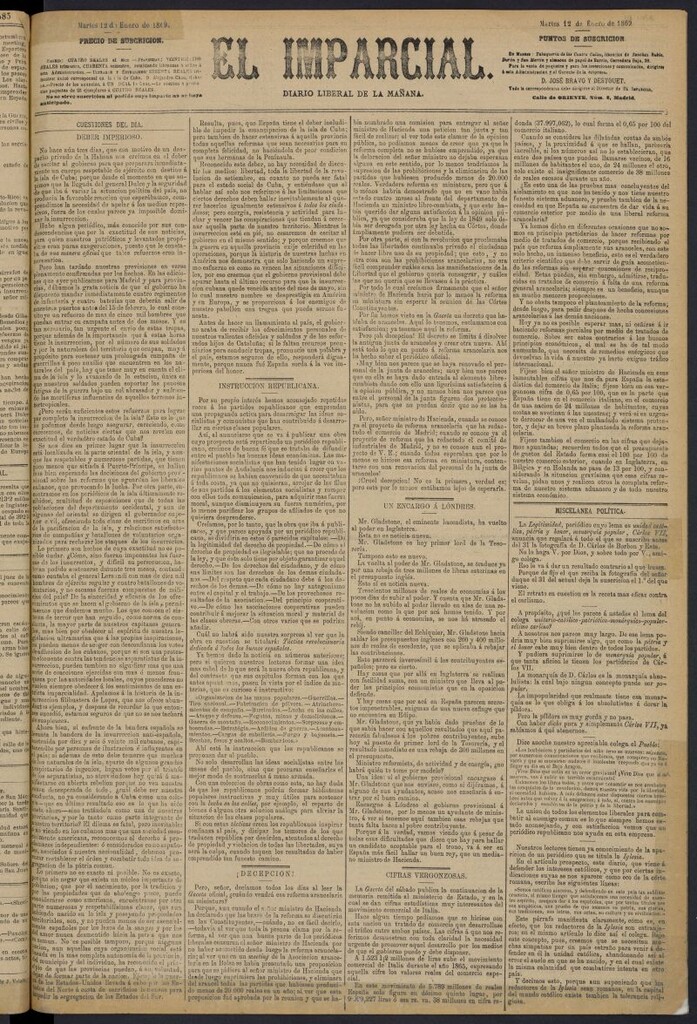 Miniatura de Diario El Imparcial del 12 de enero de 1869