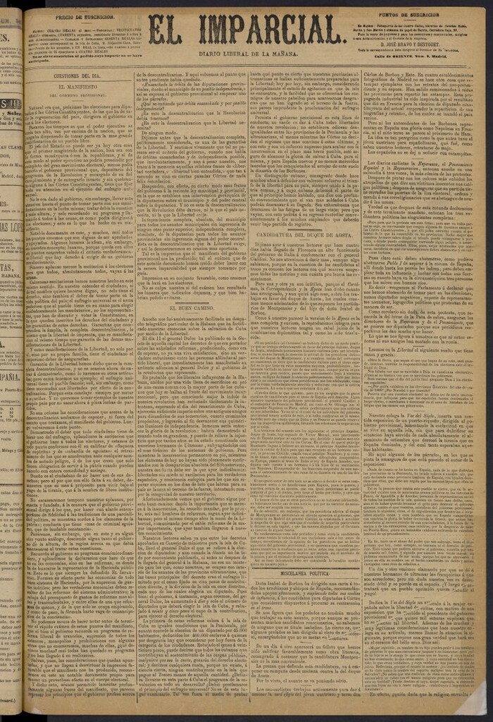 Miniatura de Diario El Imparcial del 13 de enero de 1869