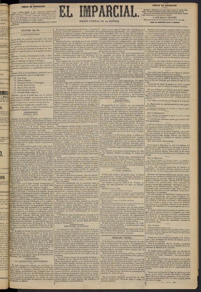 Miniatura de Diario El Imparcial del 15 de enero de 1869