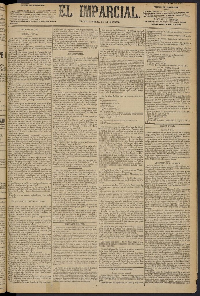 Miniatura de Diario El Imparcial del 17 de enero de 1869