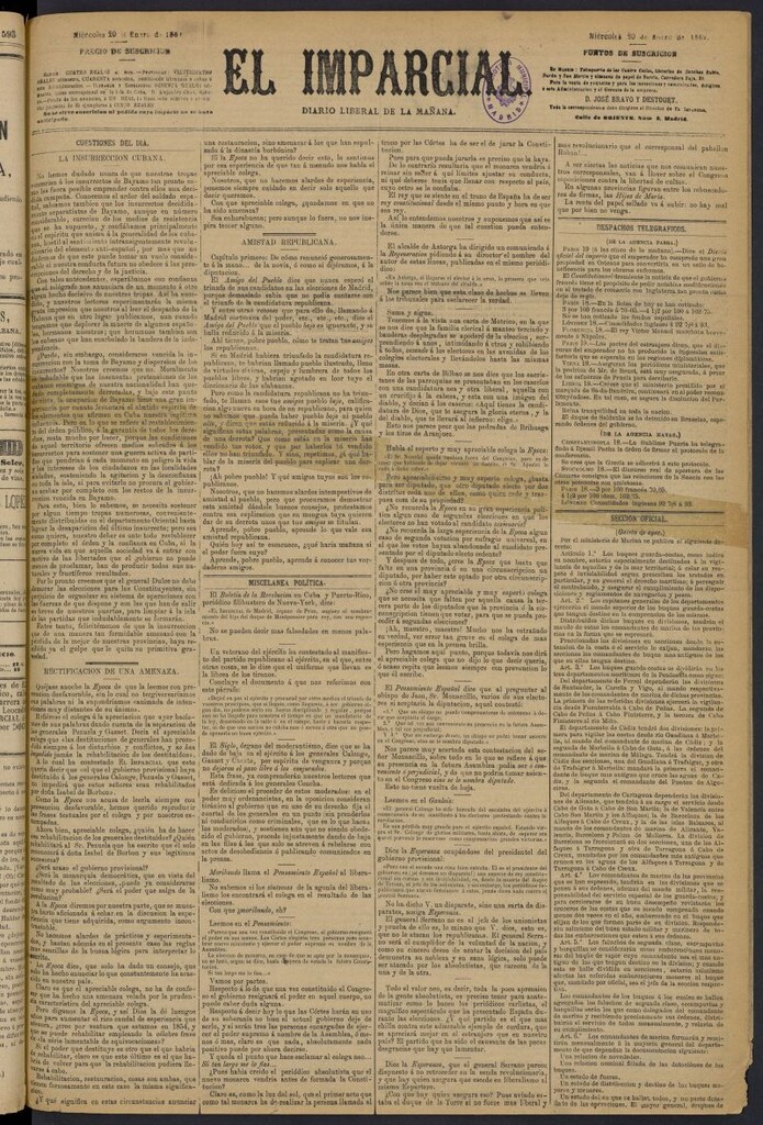 Miniatura de Diario El Imparcial del 20 de enero de 1869