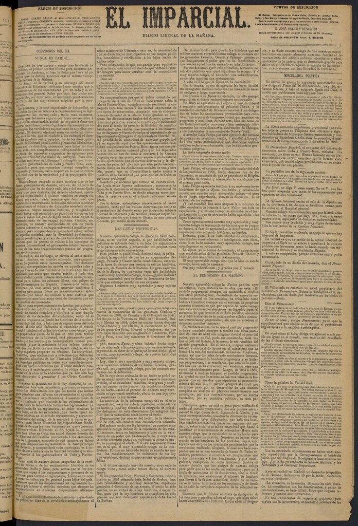 Miniatura de Diario El Imparcial del 21 de enero de 1869