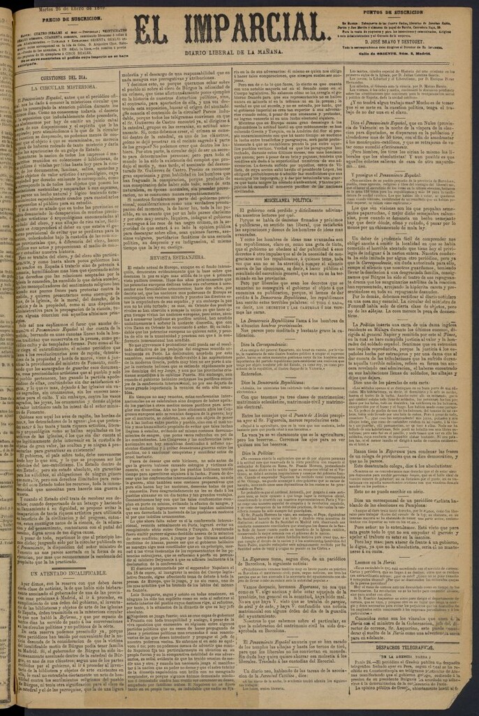 Miniatura de Diario El Imparcial del 26 de enero de 1869