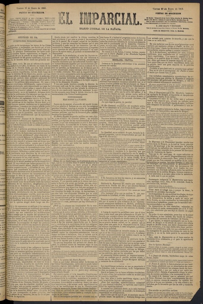 Miniatura de Diario El Imparcial del 29 de enero de 1869