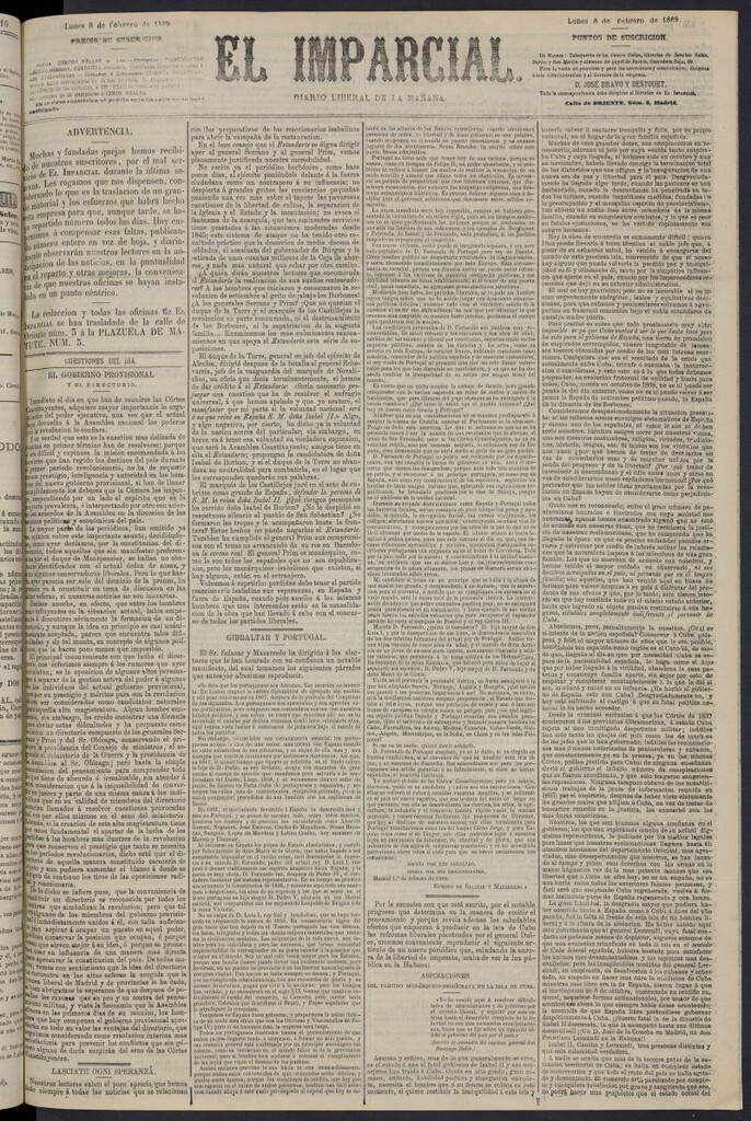 Miniatura de Diario El Imparcial del 8 de febrero de 1869